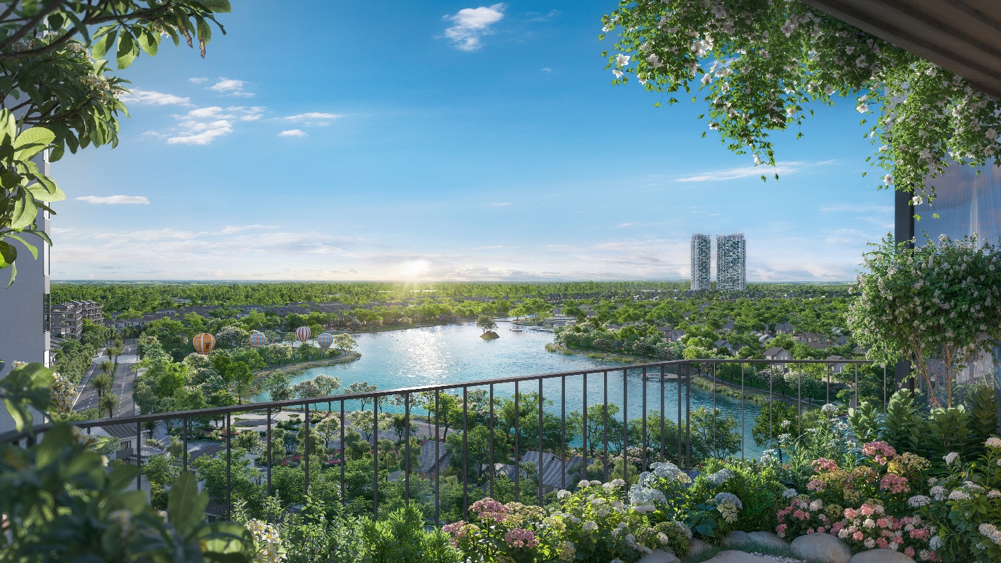 View ban công Forest Onsen hướng ra hồ Thiên Nga rộng 12ha trong khu đô thị Eco Retreat